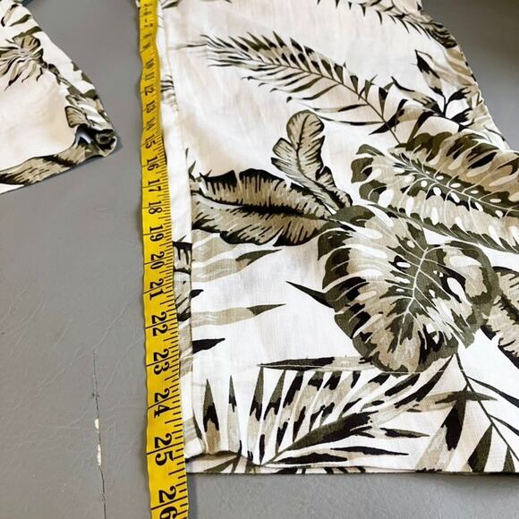 Tahari 100% Linen Wide Leg Pants L White Khaki Tropical Palm Print Resort Beach - Picture 8 of 9